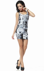 White and black comic print pencil dress